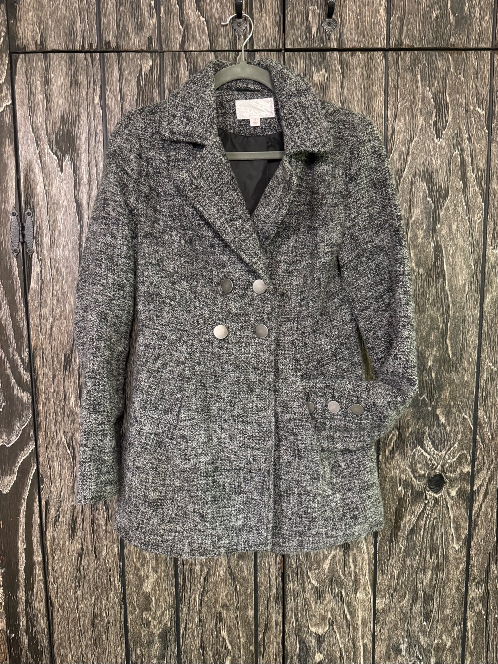 Xhilaration Women’s Gray Marled Double-Breasted Peacoat Jacket, Size Small